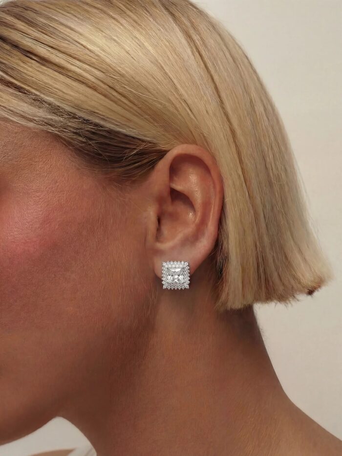 Silver renk kare taşlı küpe