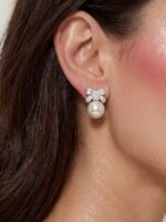 Silver renk taşlı fiyonk inci uçlu küpe