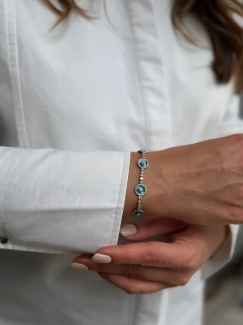 Silver renk taşlı mavi mine detaylı bileklik