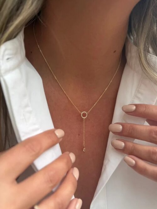 Gold renk halka detaylı Y kolye