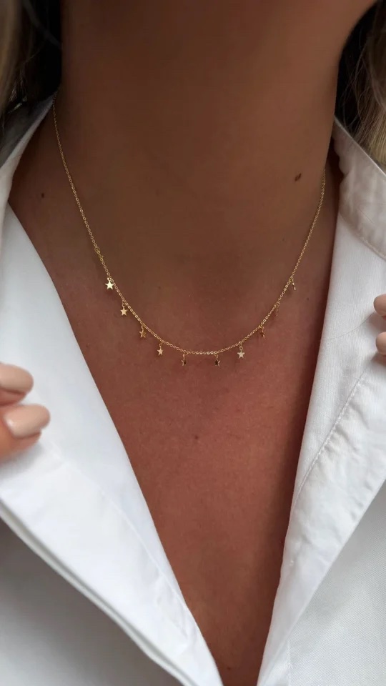 Gold mini yıldız sallantılı kolye