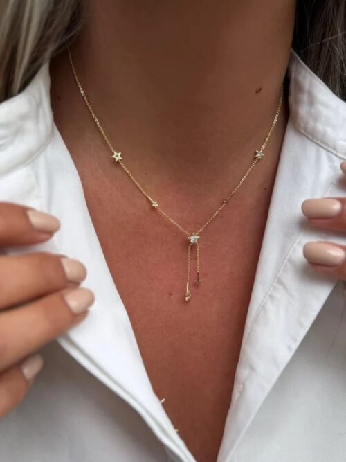Gold renk yıldız detaylı ve uçlu Y kolye