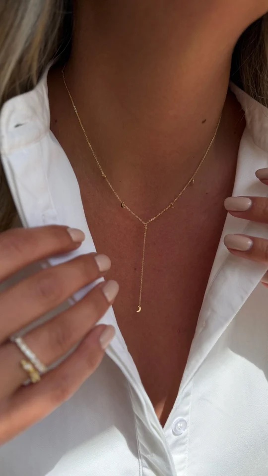 Gold mini ay detaylı Y kolye