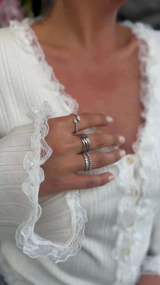 Silver renk yüzük kombini (ayarlamalı)