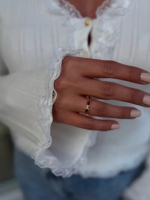 Gold renk kırmızı taşlı yüzük (ayarlamalı)