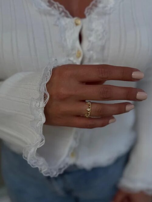 Gold renk taşlı taç yüzük (ayarlamalı)