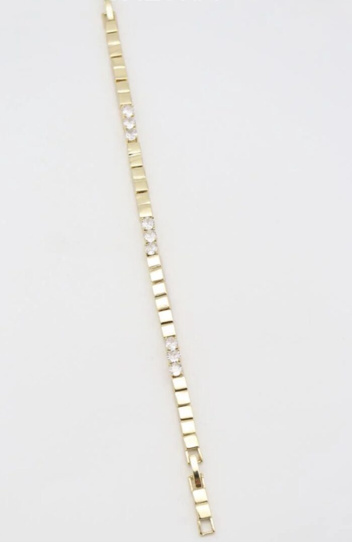 Gold renk taş detaylı plaka detaylı bileklik