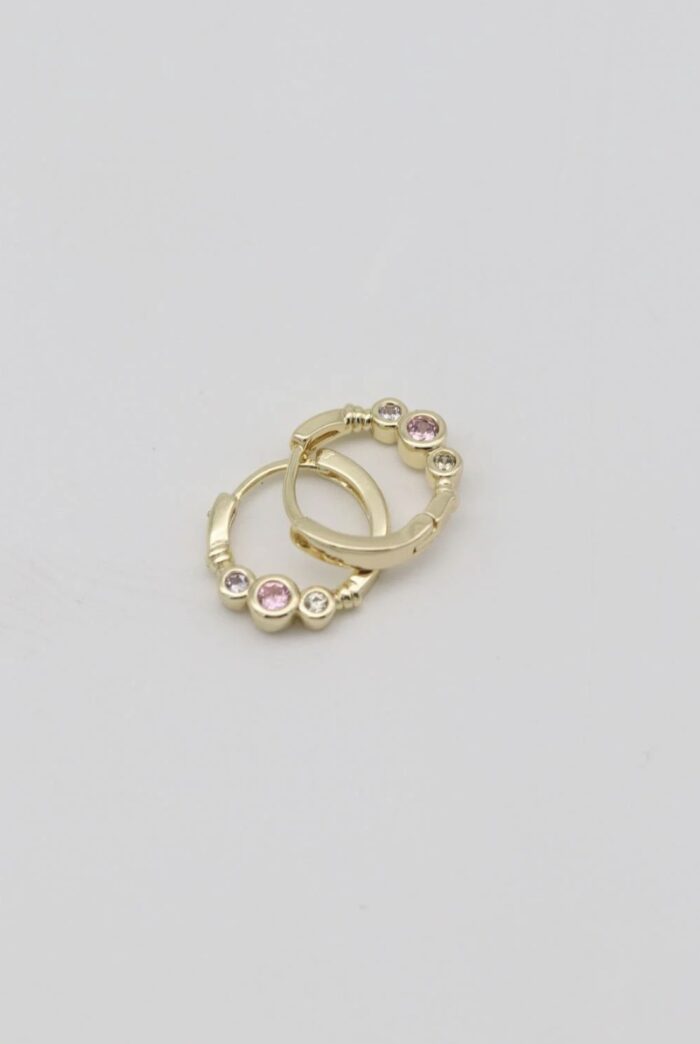 Gold renk renkli taşlı halka küpe (12mm)