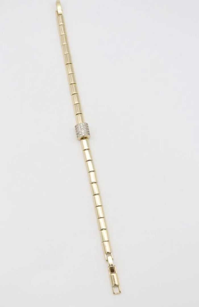 Gold renk plaka ortası taş detaylı bileklik