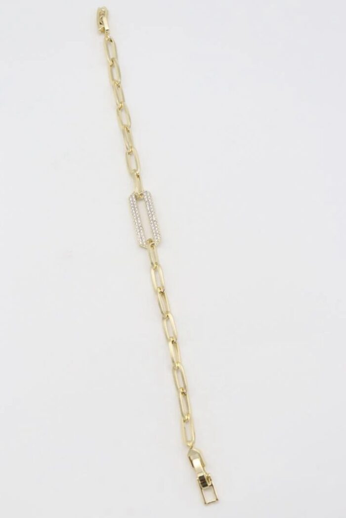 Gold renk taşlı dikdörtgen detaylı zincir bileklik