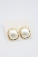 Gold renk beyaz mineli kare küpe (25mm)