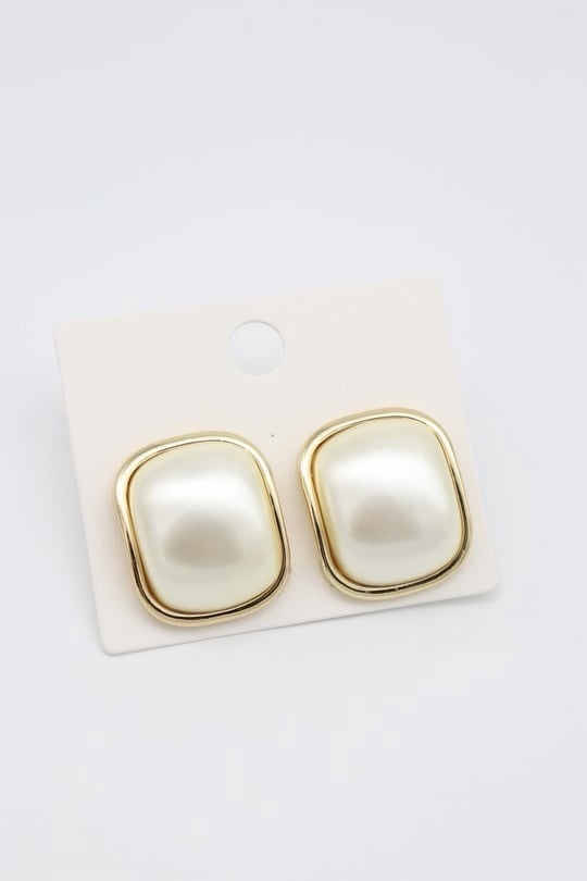 Gold renk beyaz mineli kare küpe (25mm)