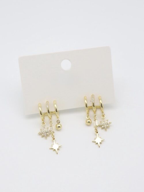 Gold renk kuzey yıldız sallantılı çoklu küpe(20mm)