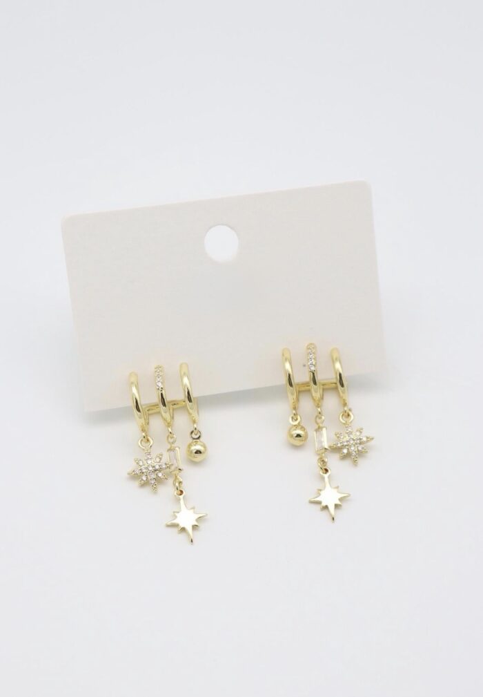 Gold renk kuzey yıldız sallantılı çoklu küpe(20mm)