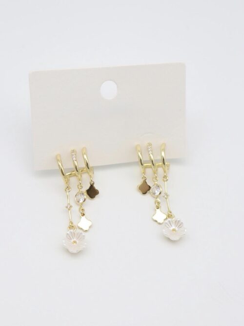 Gold renk çiçek sallantılı çoklu küpe (20mm)