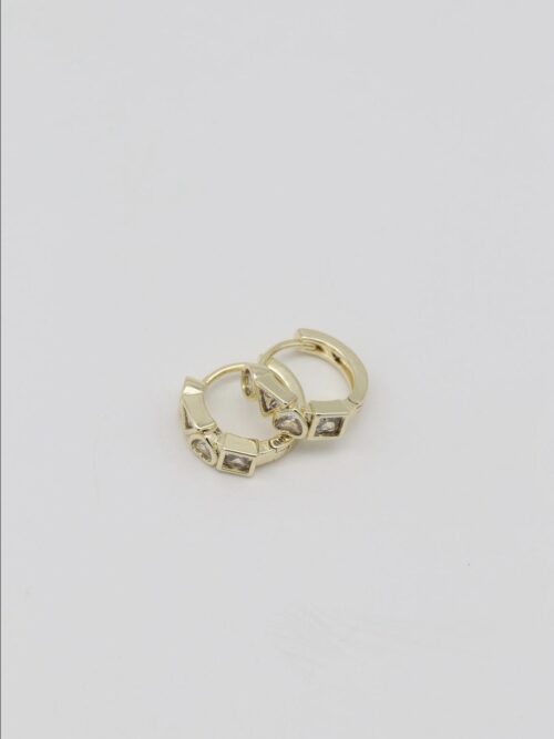 Gold renk kalp kare taş mini halka küpe (12mm)