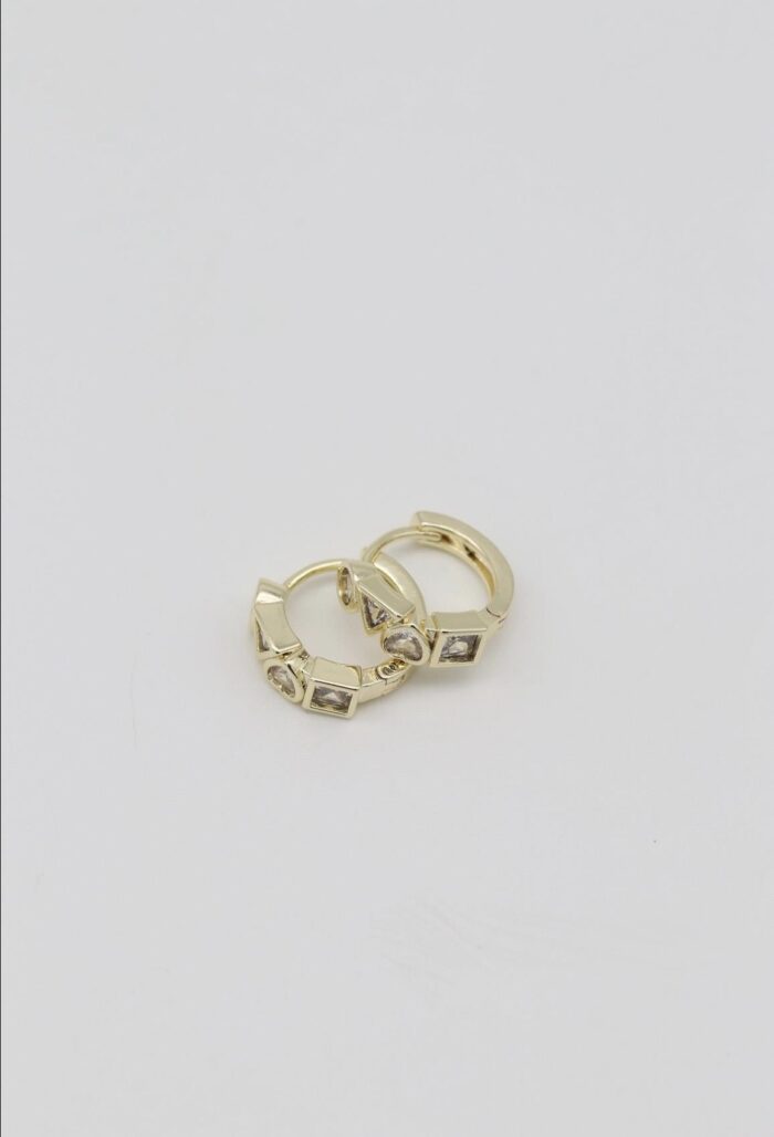 Gold renk kalp kare taş mini halka küpe (12mm)