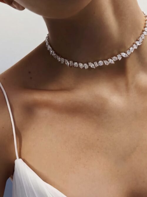Gold renk choker boy tasarım taşlı kolye