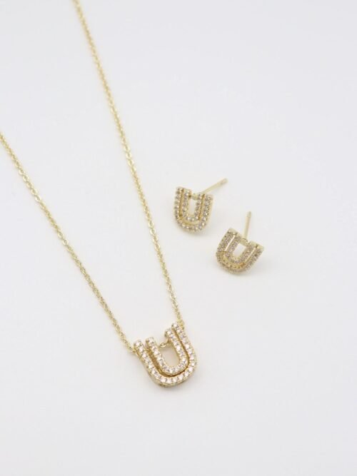 Gold renk minimal kolye küpe set