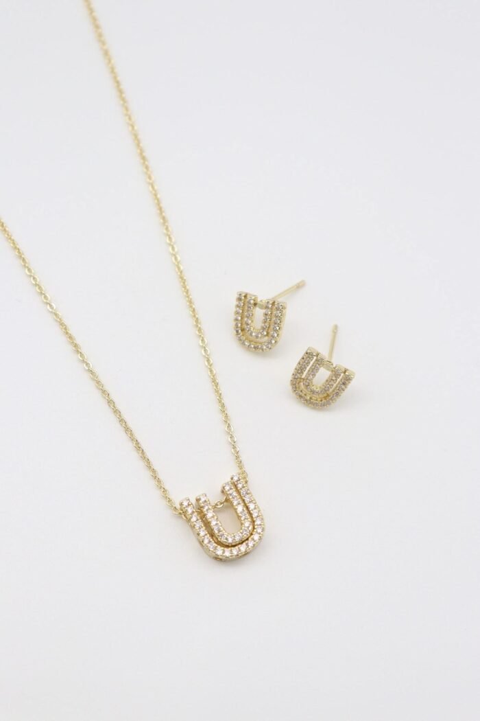 Gold renk minimal kolye küpe set