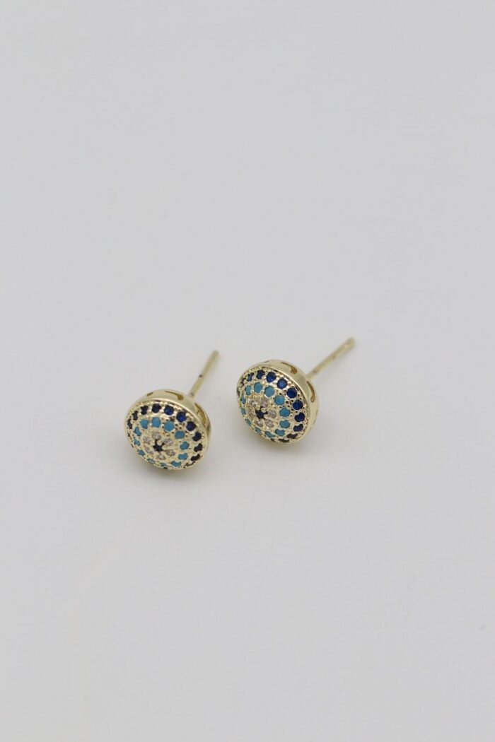 Gold renk nazar taşlı top küpe (7mm)