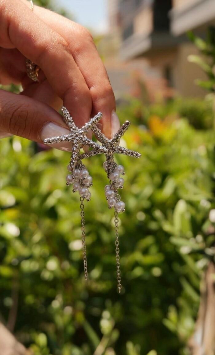Silver deniz yıldızı inci sallantılı küpe
