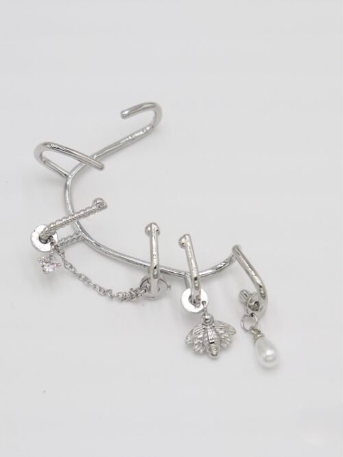 Silver inci ve arı sallantılı earcuff küpe (tekli)