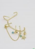 Gold yıldız sallantılı earcuff küpe (tekli)