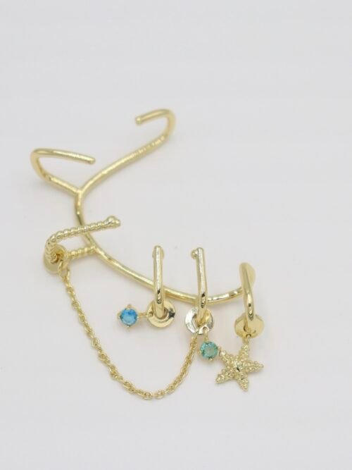 Gold yıldız sallantılı earcuff küpe (tekli)