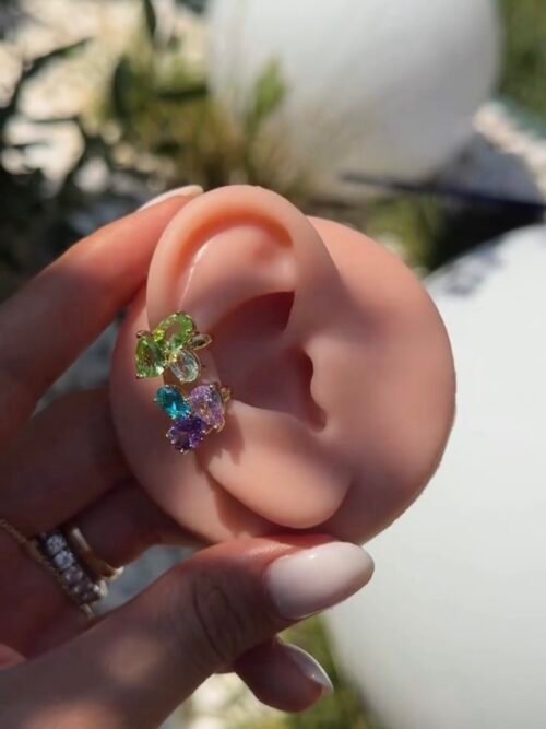 Mor taşlı earcuff kıkırdak küpe (tekli)