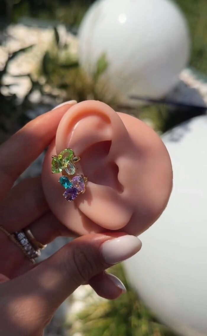 Mor taşlı earcuff kıkırdak küpe (tekli)