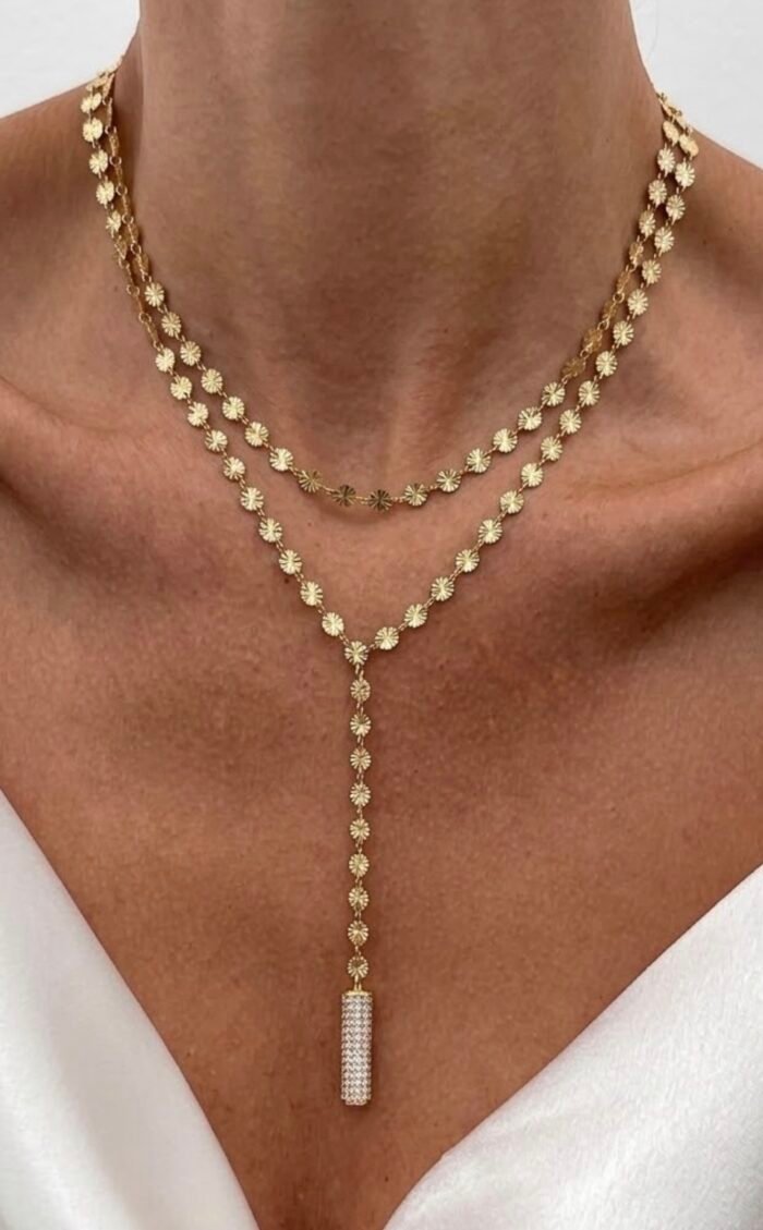 Gold renk pul pul Y kolye