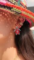 Kırmızı mavi mineli kaplumbağa küpe