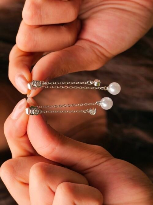 Silver renk zincir sallantılı inci küpe