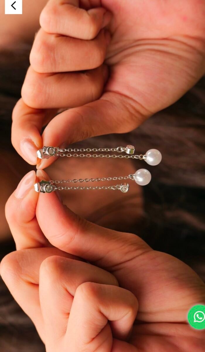 Silver renk zincir sallantılı inci küpe