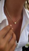 Gold renk yonca uçlu kolye