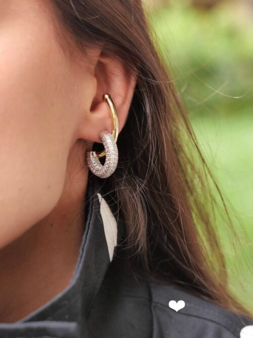 Çift renk earcufflı halka küpe