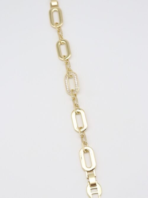 Gold renk oval kesin plaka zincir bileklik