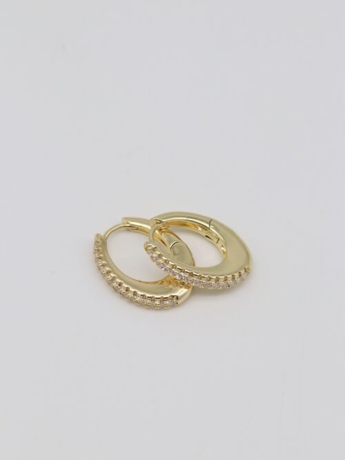 Gold renk oval taşlı küpe (20mm)