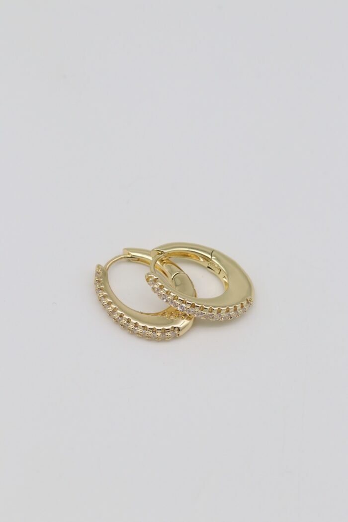 Gold renk oval taşlı küpe (20mm)