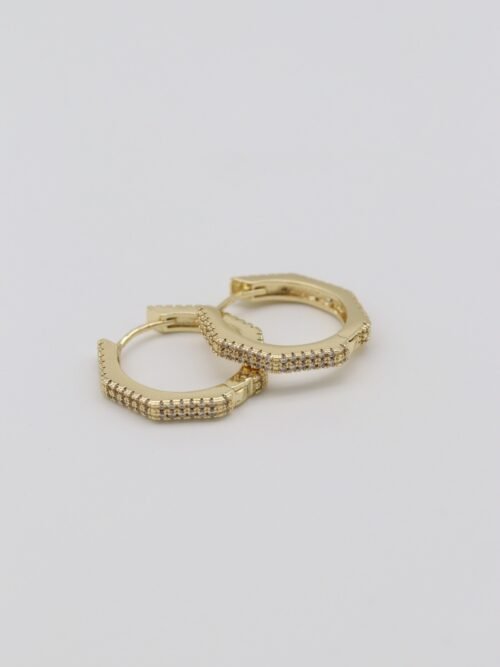 Gold renk taşlı köşeli halka küpe (20mm)
