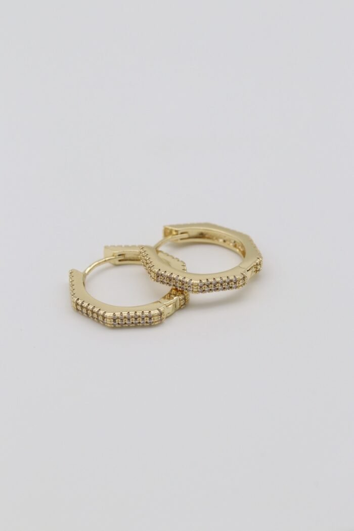 Gold renk taşlı köşeli halka küpe (20mm)