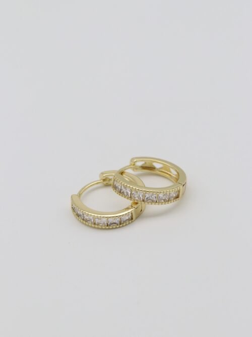 Gold renk kare taşlı halka küpe (15mm)