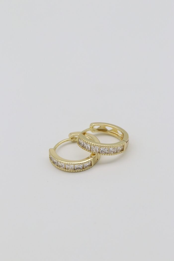 Gold renk kare taşlı halka küpe (15mm)